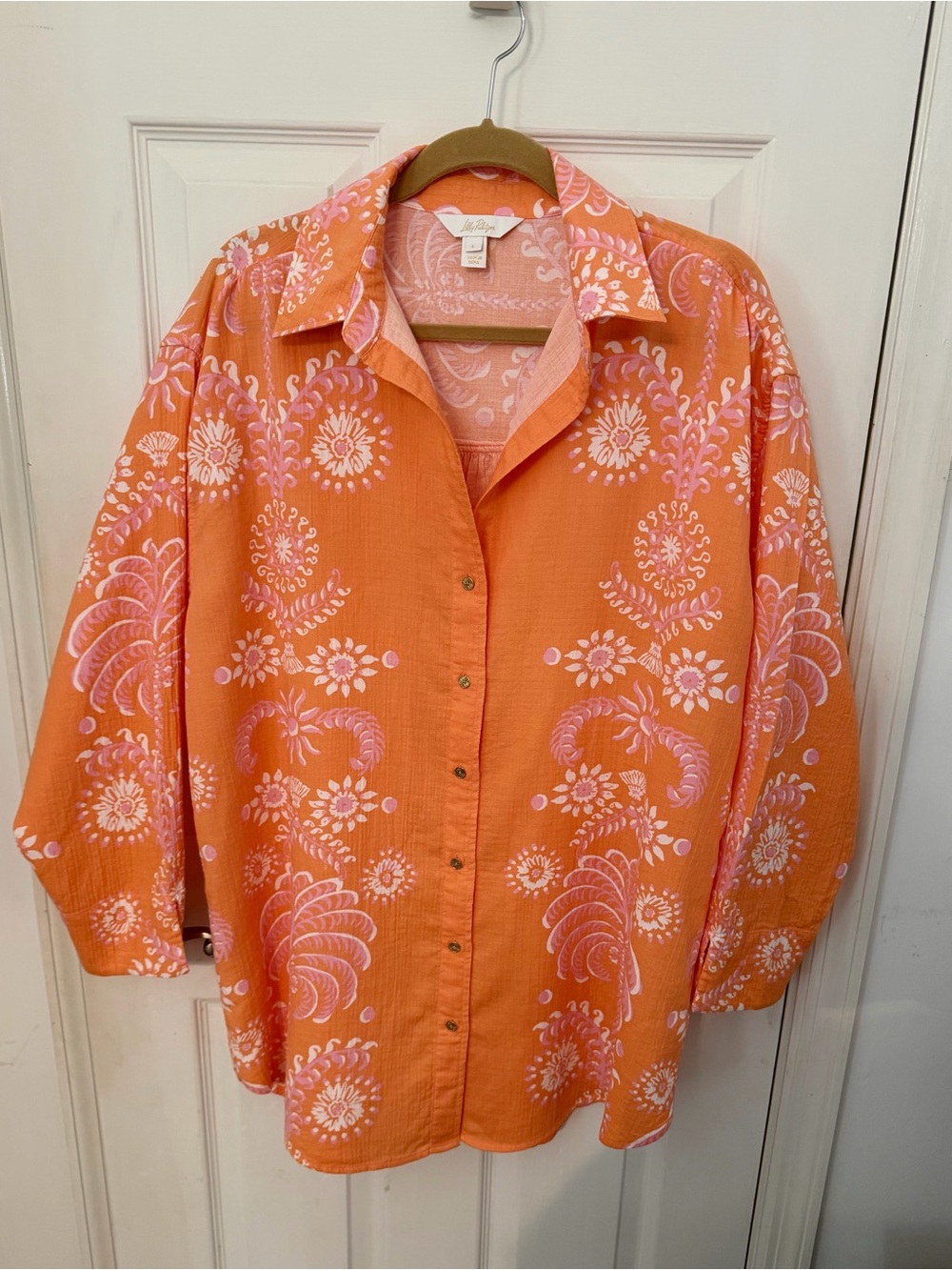 Lilly Pulitzer Soft Orange Blouse with Pink and White Floral Accents